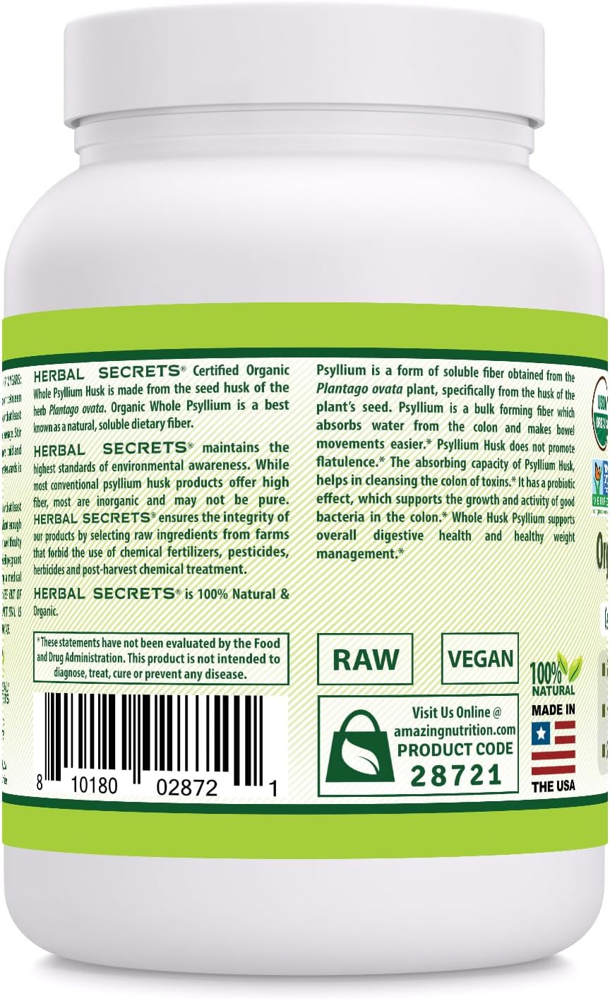 Herbal Secrets Whole Psyllium Husk Powder Supplement | 5 Grams per Serving | Non-GMO | Gluten-Free | Made in USA (16 Oz, Pack of 1) - Image 2