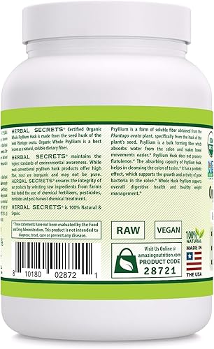 Miniatura 2 de Herbal Secrets Whole Psyllium Husk Powder Supplement | 5 Grams per Serving | Non-GMO | Gluten-Free | Made in USA (16 Oz, Pack of 1)