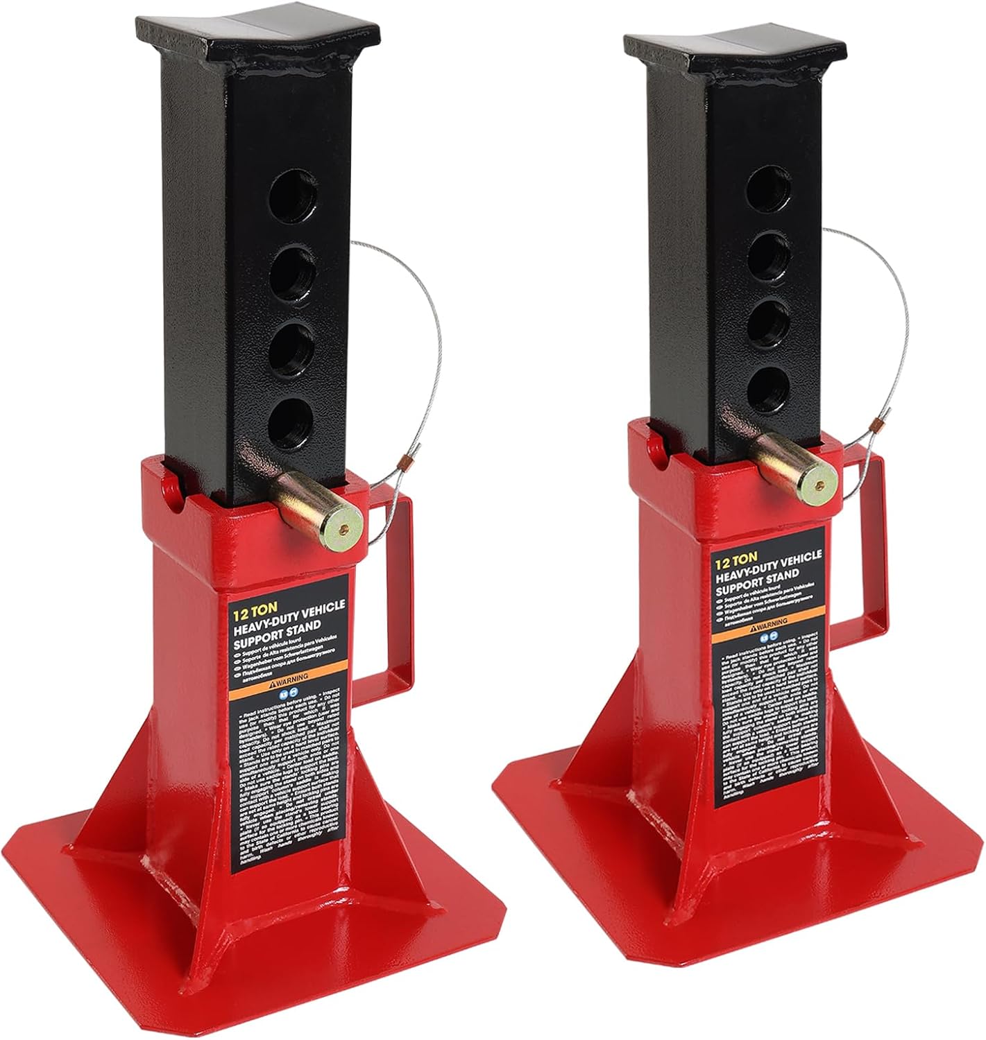Heavy Duty 12 Ton (24,000 lbs) Jack Stands with 2 Casters and Handle, Easily Moveable Car Lift Stands for Truck and Pick Up, Red