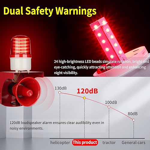 Miniatura 5 de AC110V-120V - Luz estroboscópica de sirena industrial de 120 dB, bocina fuerte y luz de advertencia de baliza roja, alarma de seguridad impermeable