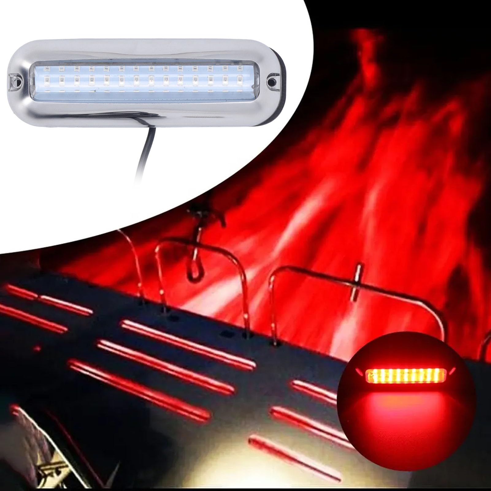 42 LED Underwater Boat Lights IP68 Waterproof, 125° Wide Angle Marine Lamp for DC10?30V (Red)
