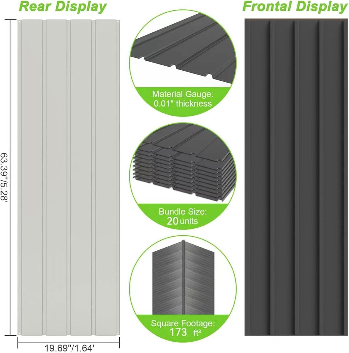 20PCS Metal Roofing Panels, Corrugated Galvanized Roof Panels, Waterproof Metal Siding Panel with 120 Pcs Steel Screws for Pergola, Gazebo, Shed, Garages, Stables and Mobile Homes -Grey