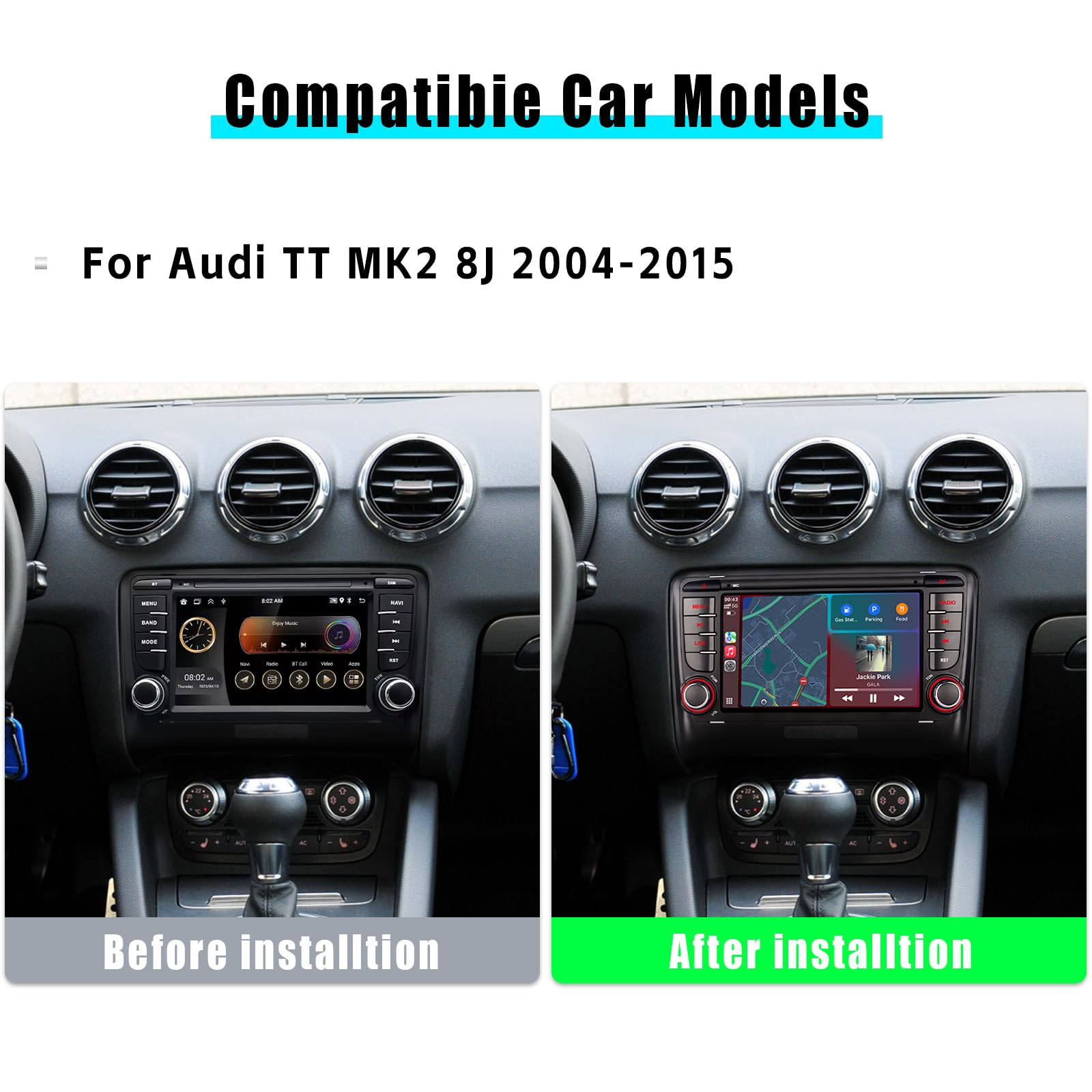 Autoradio RYUIXPUL per Audi TT MK2 8J 2006-2014 con Wireless CarPlay e Android Auto, sistema Linux 2S avvio rapido, qualità audio OEM, touchscreen IPS, Bluetooth, radio RDS, comandi al volante