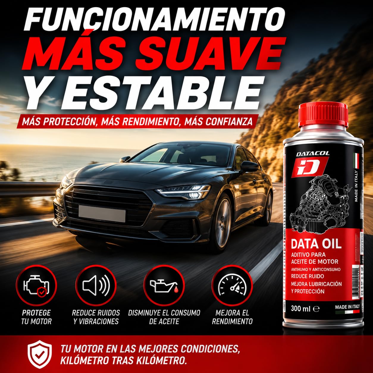 Datacol Aditivo para Aceite de Motor 300 ml, Tratamiento Antihumo y Anticonsumo, Reduce Ruido y Consumo de Aceite, para Motores Gasolina y Diésel con DPF - 2 Unidades