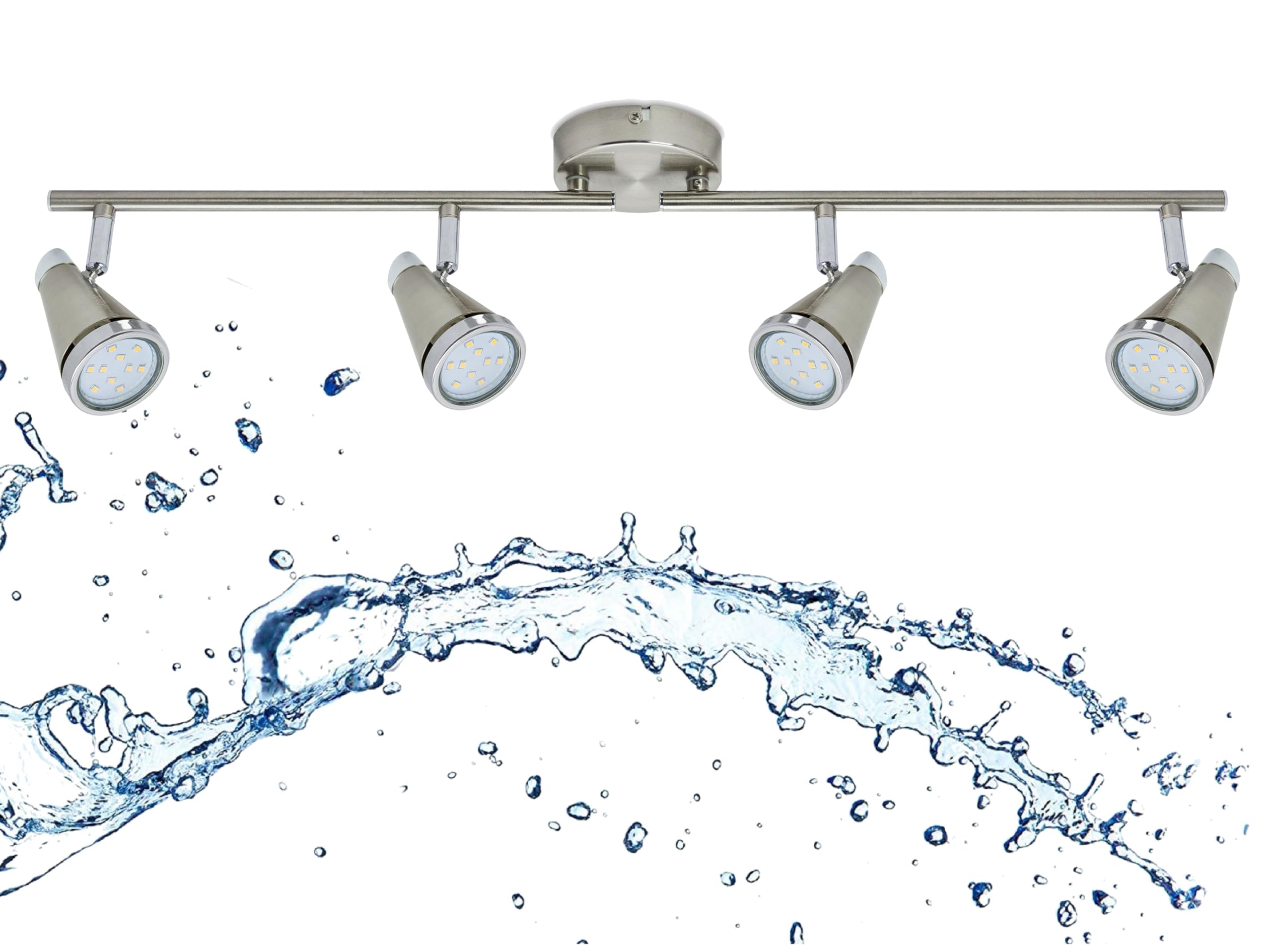 Trango 4-flammig 1009-42 LED Badleuchte IP44 Bad Deckenleuchte in Nickel matt & Chrom, Flurlampe, WC Lampe, Deckenlampe, Deckenstrahler inklusive 4x 5 W GU10 LED Leuchtmittel Spots schwenkbar