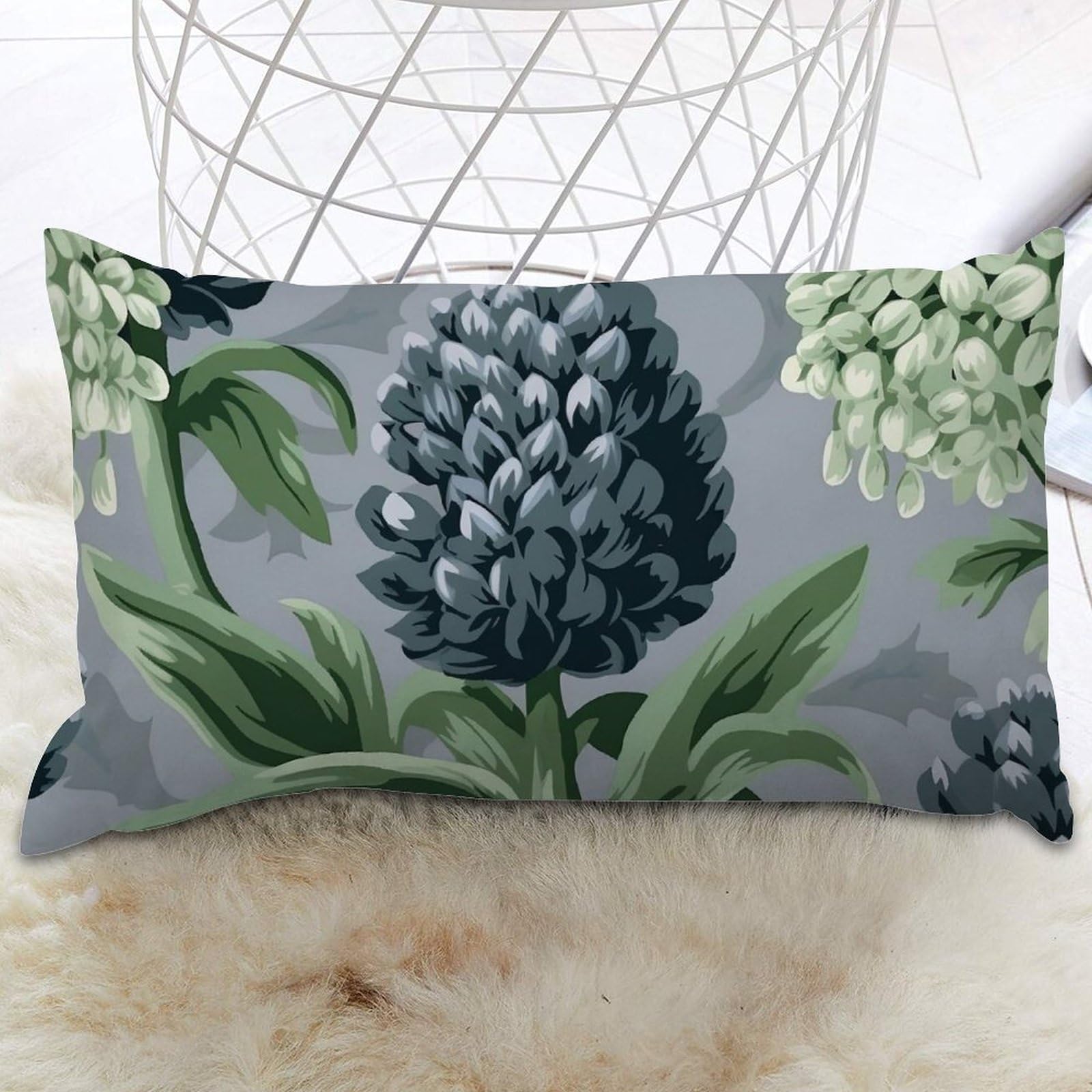 Chinoiserie Floral Lumbar Pillow Cover Green Black Flower Pillowcase Pillowcase Farmhouse Outdoor Garden Decoration For Couch Sofa Couch Chair 12x20 IN