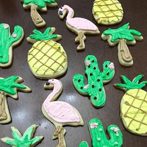 Miniatura 8 de Juego de 6 cortadores de galletas hawaianas, cactus, piña, flamenco, hoja de Monstera, palmera, cortadores de galletas tropicales para fiestas de