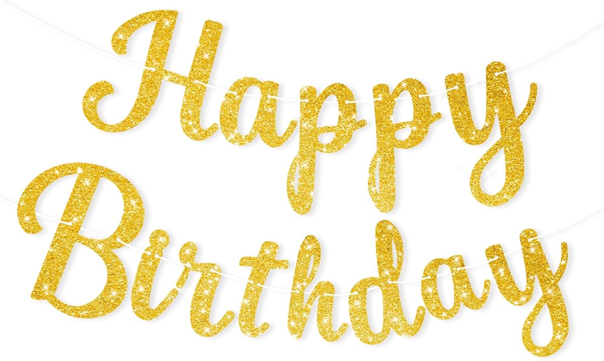 Glitter Gold Happy Birthday Banner Hanging Letter Birthday Sign Garland | Wall Door Garland Bunting Flag Decor Happy Birthday Sign Decorations Set for Women Men Girl Boy Party Supplies