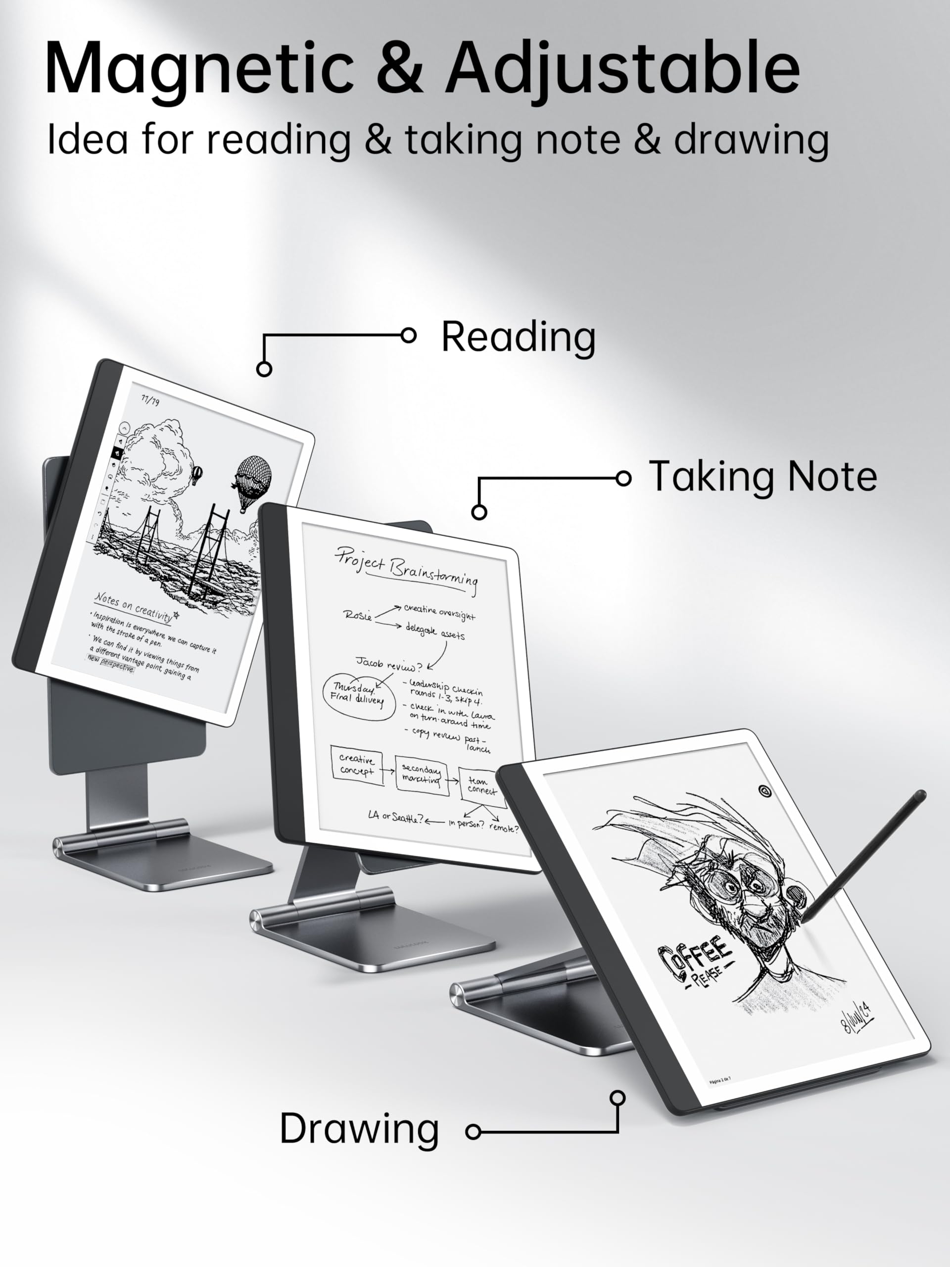 Support magnétique pour Kindle Scribe 10,2" (2024/2022), Pliable et réglable, Tout en Aluminium, Support de Tablette