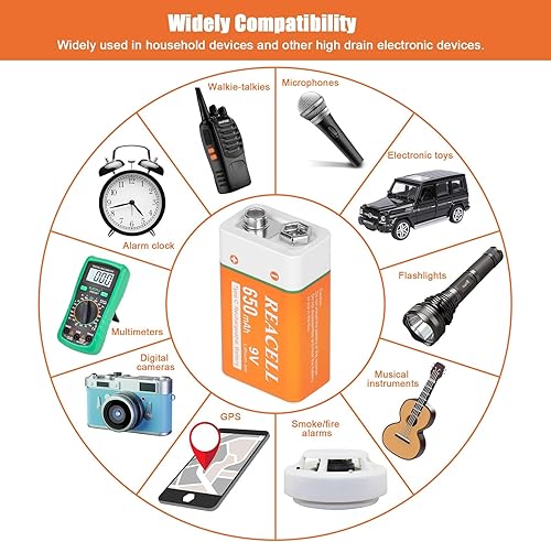 Miniatura 4 de Baterías recargables de 9 V con cable de carga USB C 2 en 1, baterías de 9 voltios 6F22 para detectores de humo, paquete de 2