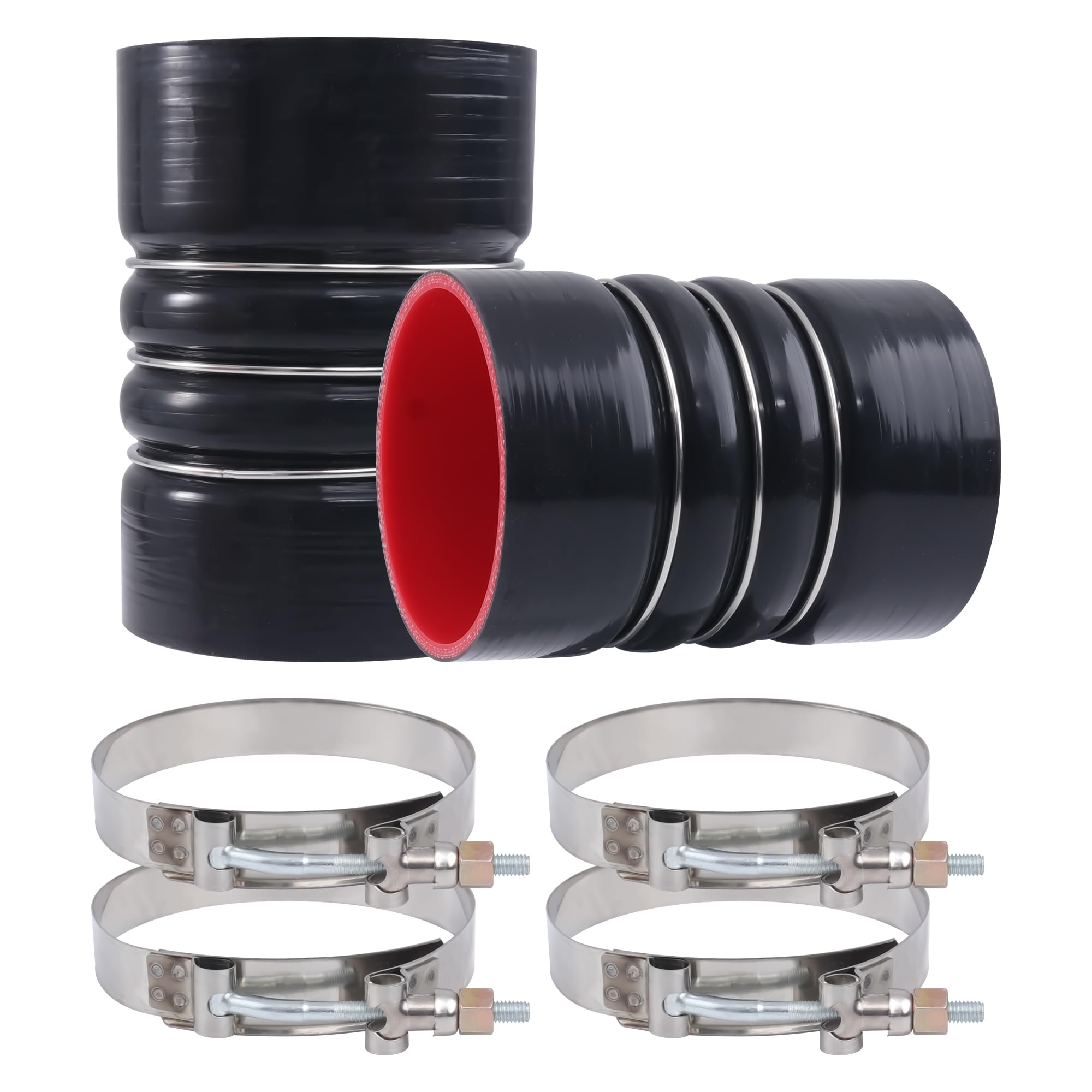 2PCS Silicone Charge Air Cooler Hump Hose Boot Set 4" x 6" with stainless steel T Bolt Clamp,Air Intake and Intercooler CAC Hose Kit,4 inch ID Black