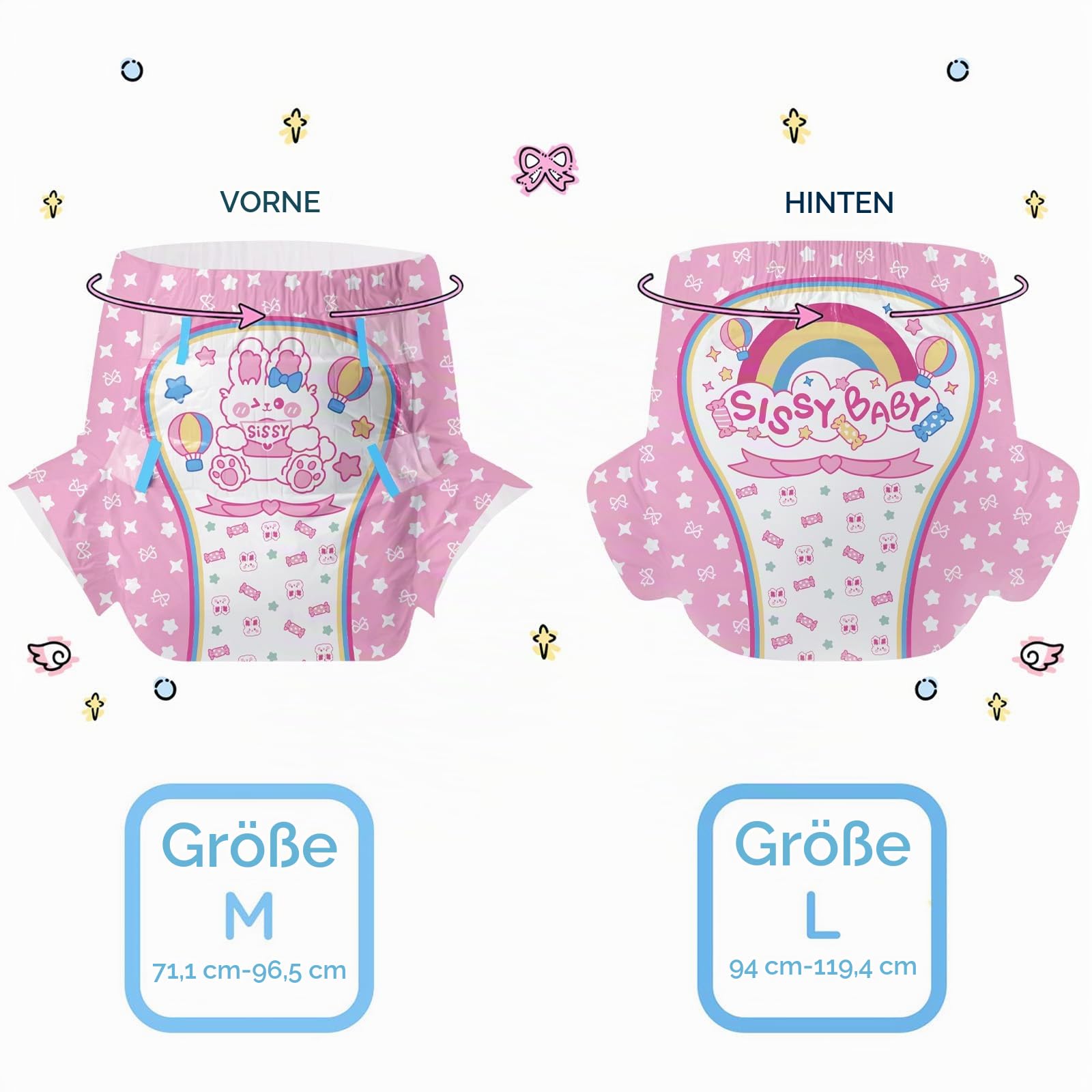 CutiePlusU Windeln für Erwachsene 10 Stück, Einweg-Inkontinenzslip mit Laschen für Frauen und Männer, maximale Saugfähigkeit über Nacht - Baby (Groß 37"-47")