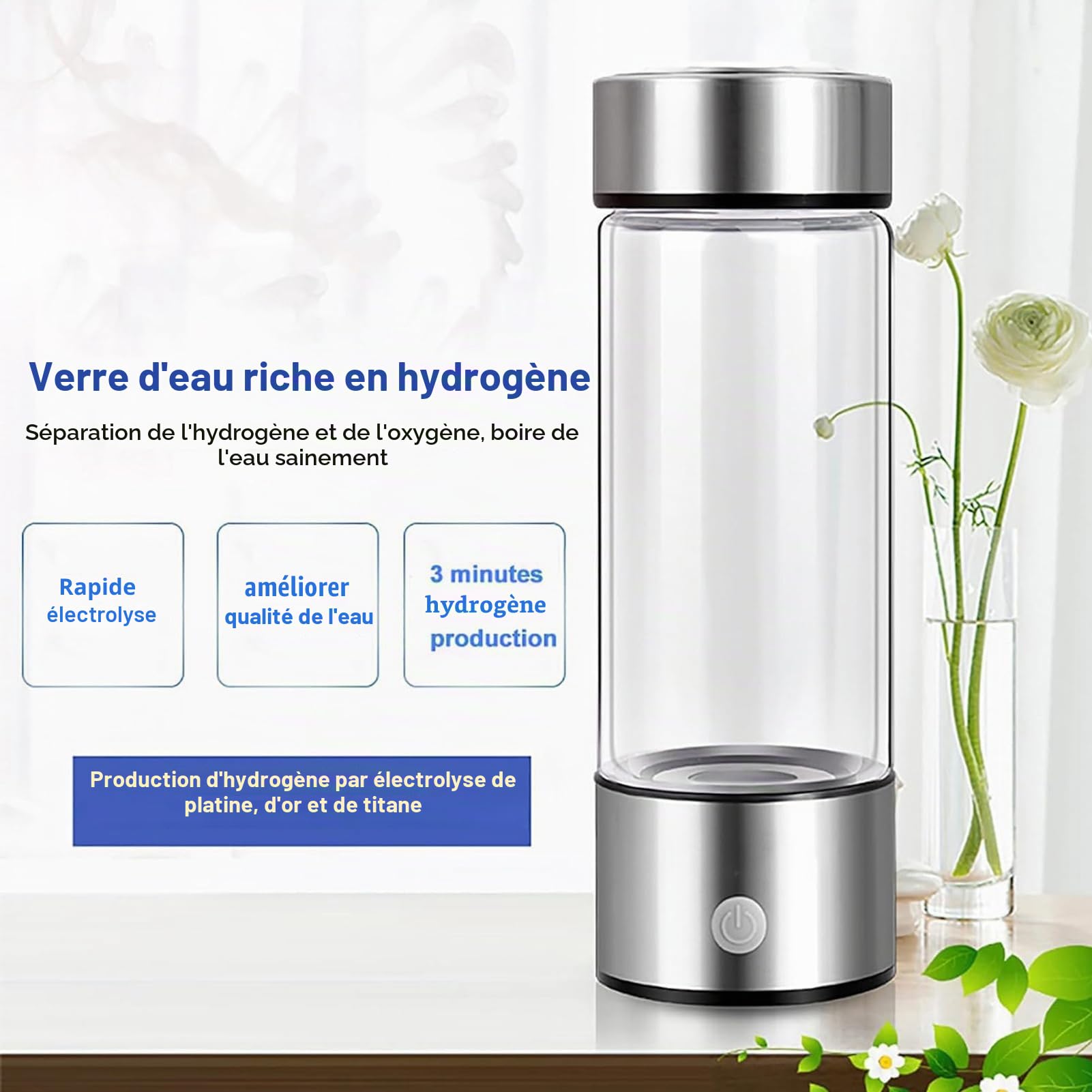 Bouteille D'eau Ionisée à L'hydrogène de 420 Ml, Bouteille de Générateur D'hydrogène de Niveau 800 à 1200 PPB, Tasse de santé de Générateur de Machine D'ionisation D'eau Portable