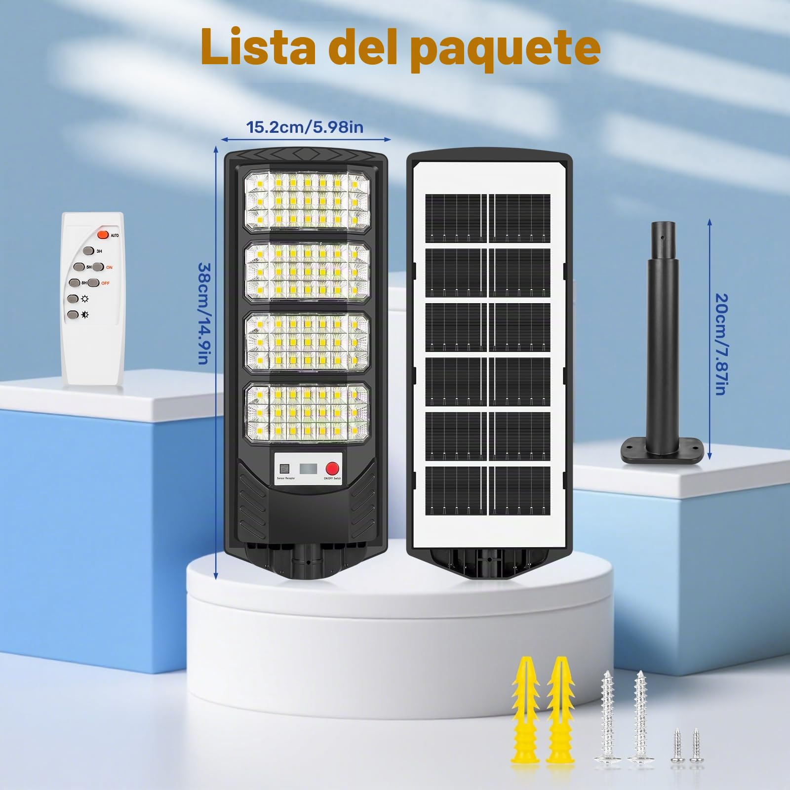 Farolas Solares Exterior, 6500K Focos Solar LED Jardín con Sensor de Movimiento y Control Remoto, IP66 Impermeable Lampara Solar Exterior Luz de Seguridad para Garage Patio Calle, 2 Pack