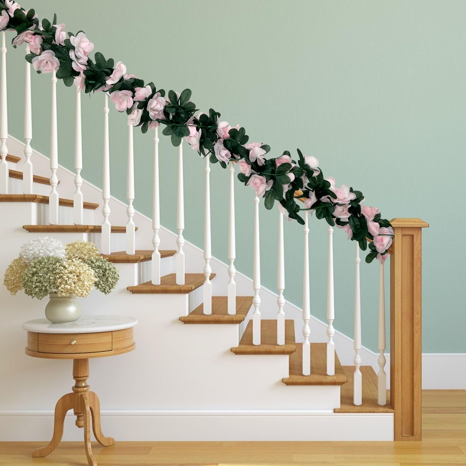 Lot de 8 guirlandes de roses artificielles à suspendre pour fête, mariage, jardin, table de chambre, Noël, toile de fond, décoration murale de 20 m, rose clair