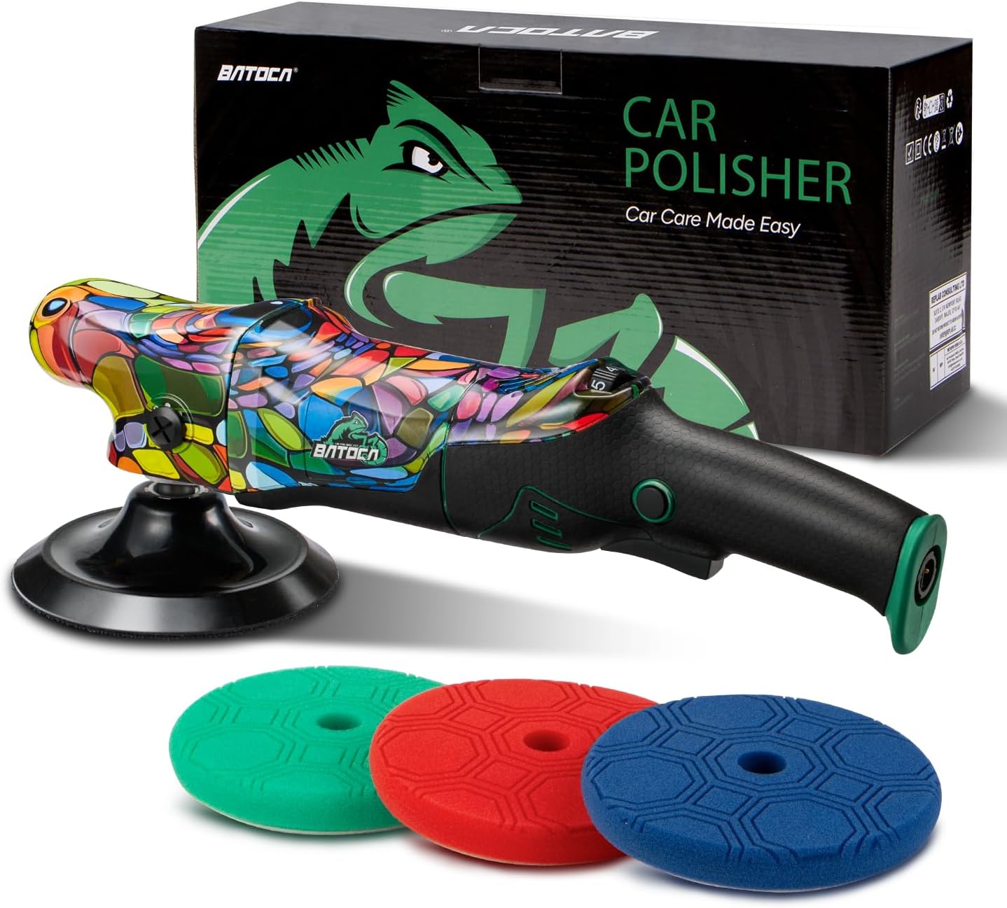 BATOCA P2 Car Buffer Polisher, 1000W High-Torque - 6-Inch Professional Rotary Polisher for Deep Paint Correction - Anti-Vibration Handle & 26ft Detachable Cord, 6-Speed 1000-3800RPM - Auto, Marine, RV