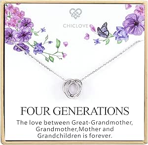 CHICLOVE Four Generations Necklace for Great Grandmother - Sterling Silver Four Circles Generation Necklace Gifts for Great Grandma (Four Generation Necklace)