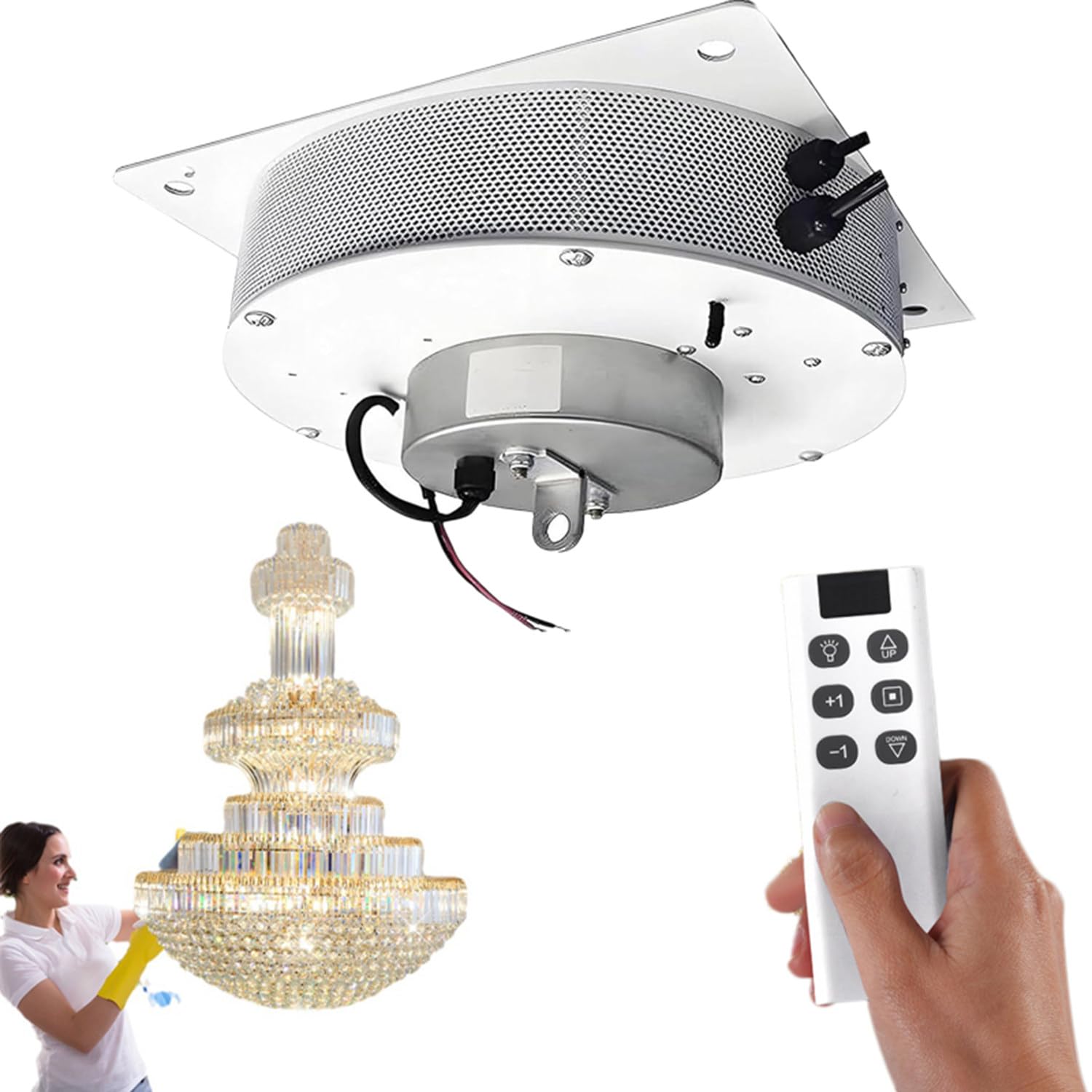 Jozyjul Multicolor 2 In 1 Chandelier Lifter, Motorized Villas Heavy Duty Pendant Lamps Lifter Electric Chandelier Hoist Lift System, With Remote Control And Wall Switch, Suitable For Hotels 230Kg