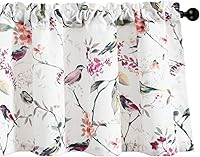 Vista 216 de VOGOL Cenefas con patrón de pájaros para ventanas de cocina, cenefa texturizada de lino con estampado floral y pájaros para ventanas pequeñas