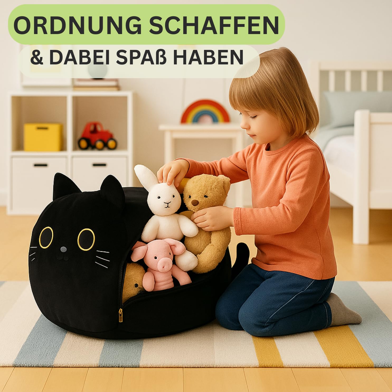 Puf de peluche para almacenamiento de gatos, sin relleno, bolsa grande con cremallera, asiento y diversión para la habitación de los niños