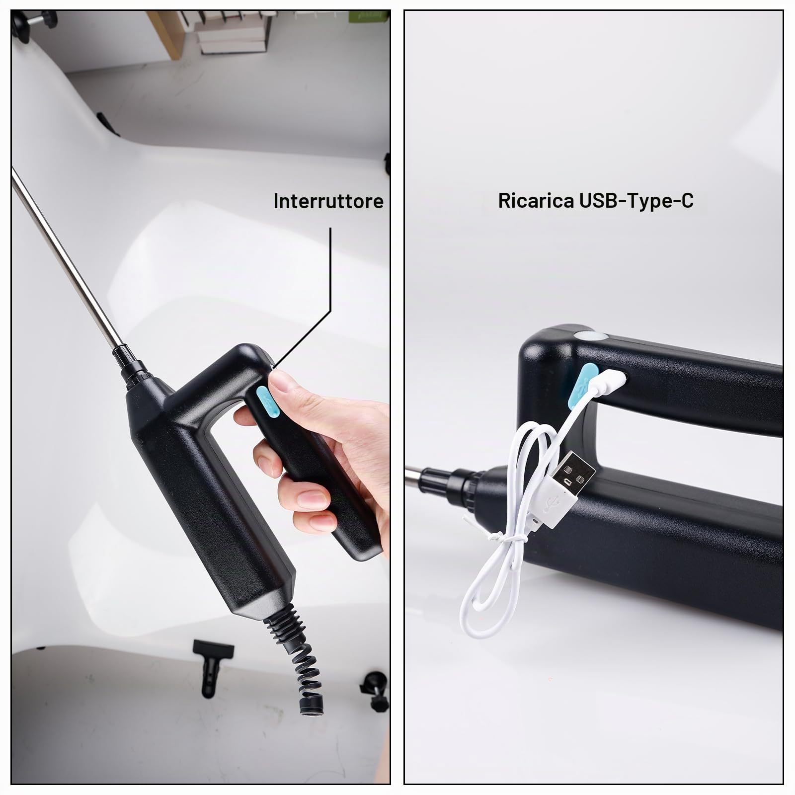 Spruzzatore elettrico per piante, a batteria, ricaricabile e portatile, con asta telescopica da 23,6 pollici, tubo da 5 m e 3 ugelli per giardino, terrazza, prato ed erbacce