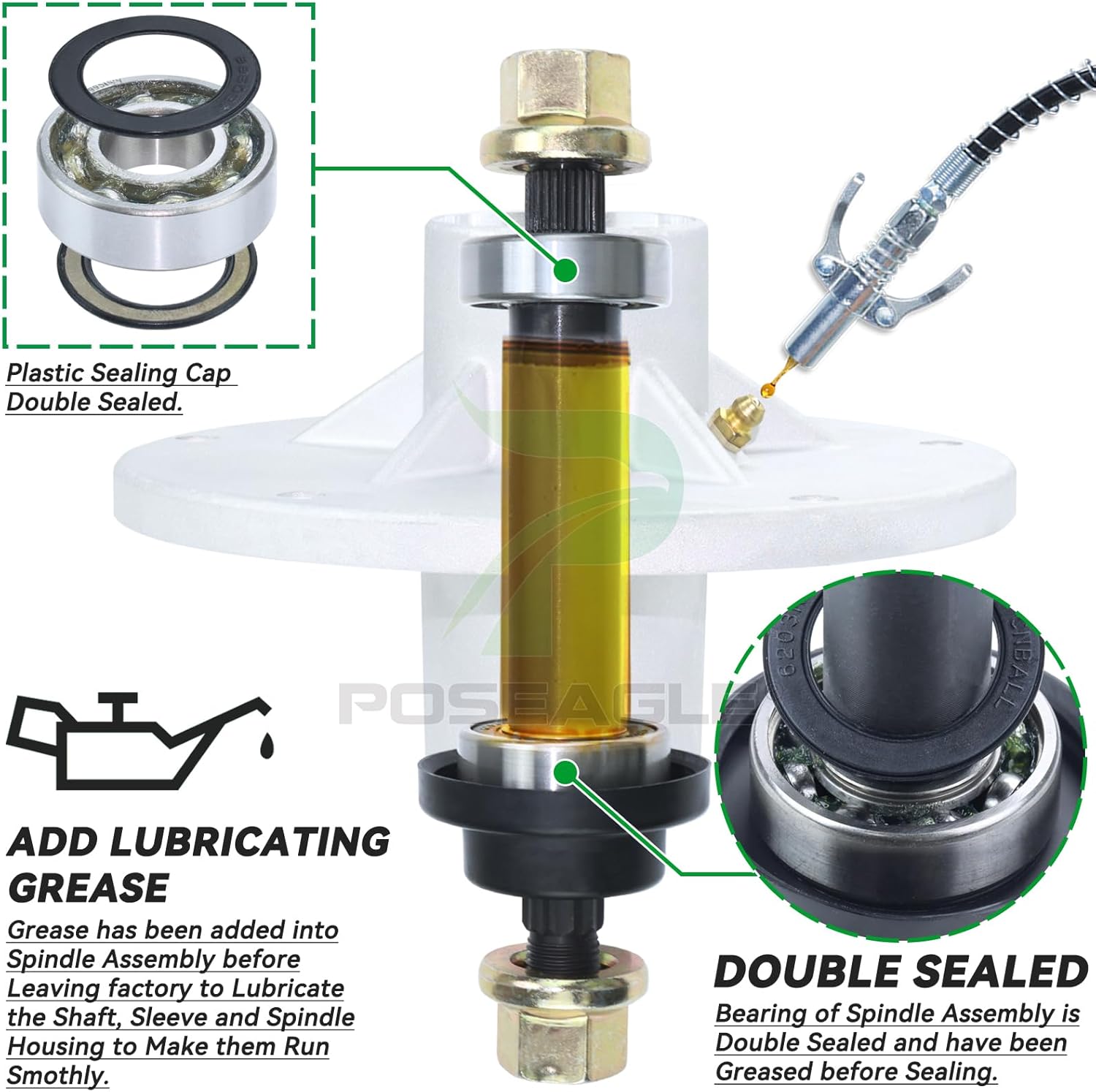 Pre-Greased 1001200MA Spindle Assembly with 95309MA Spindle Pulley Replaces Murray 492574ma, 092574, 94129MA, 1001046, 1001200, 1001194MA, 721447, 726958, 726959 for Murray 46 inch Tractors