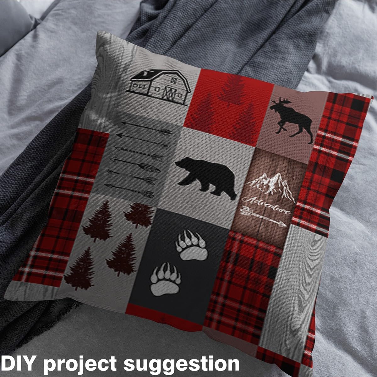 Jungle Hunting Fabric by The Yard,Wild Deer Bear Silhouette Decorative Fabric,Tribal Arrow Wooden Texture Quilting Supplies,Rustic Farmhouse Style DIY Crafts,3 Yards,108" L x 59" W,108" L x 59" W