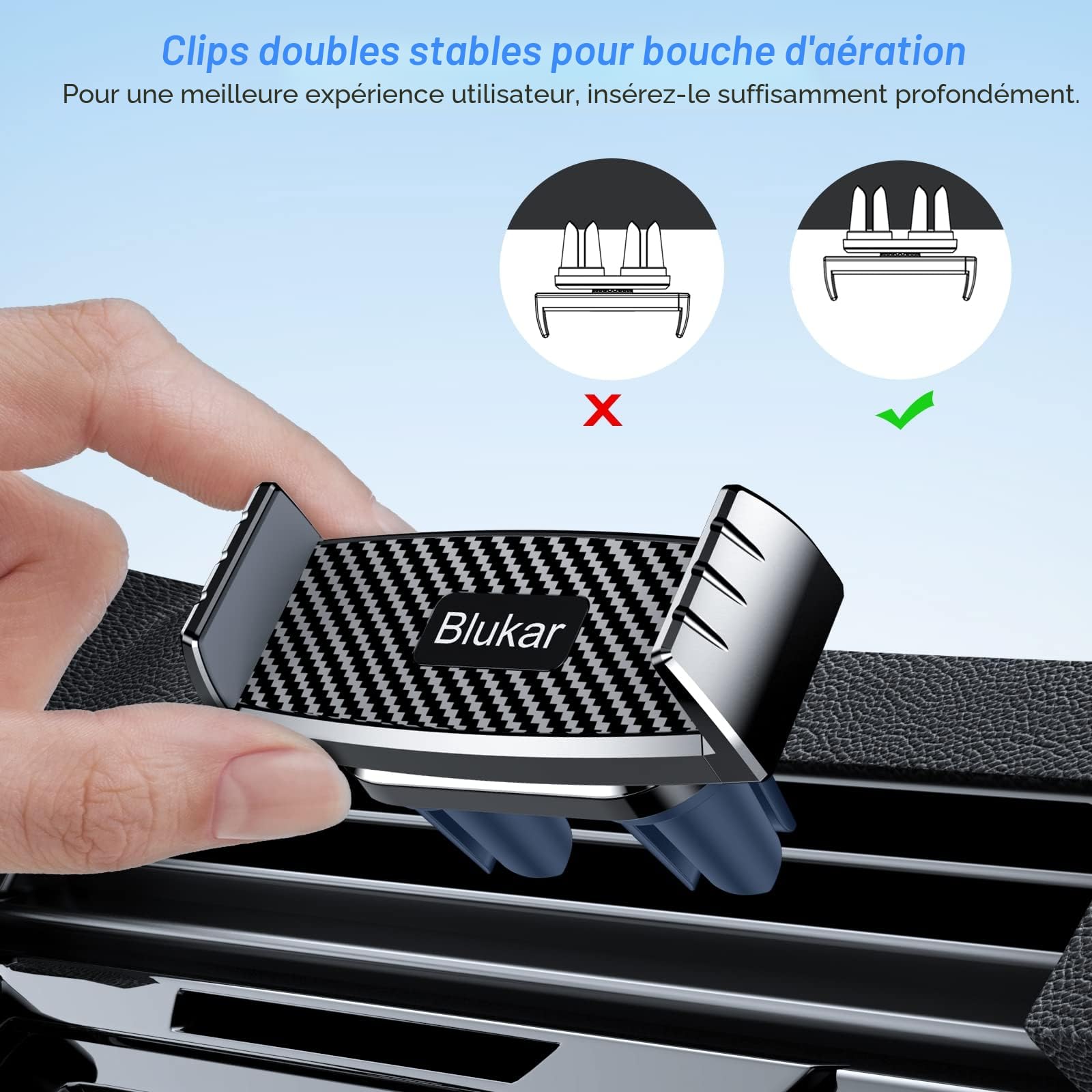 Blukar Support Téléphone Voiture, Porte Telephone Voiture Grille d'aération Support Ventilation, Super Solide Facilité d'utilisation 360°Rotation Compatible avec iPhone 17/16/15 et 4.7-6.7" Smartphone