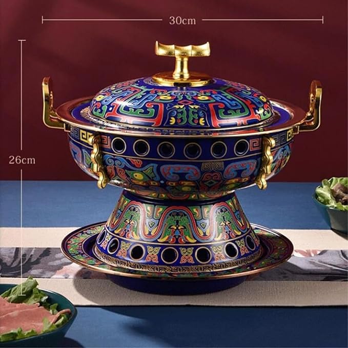Olla de Cobre para Hot Pot, Estructura Dividida, 30x26 cm, Color Azul miniatura 3