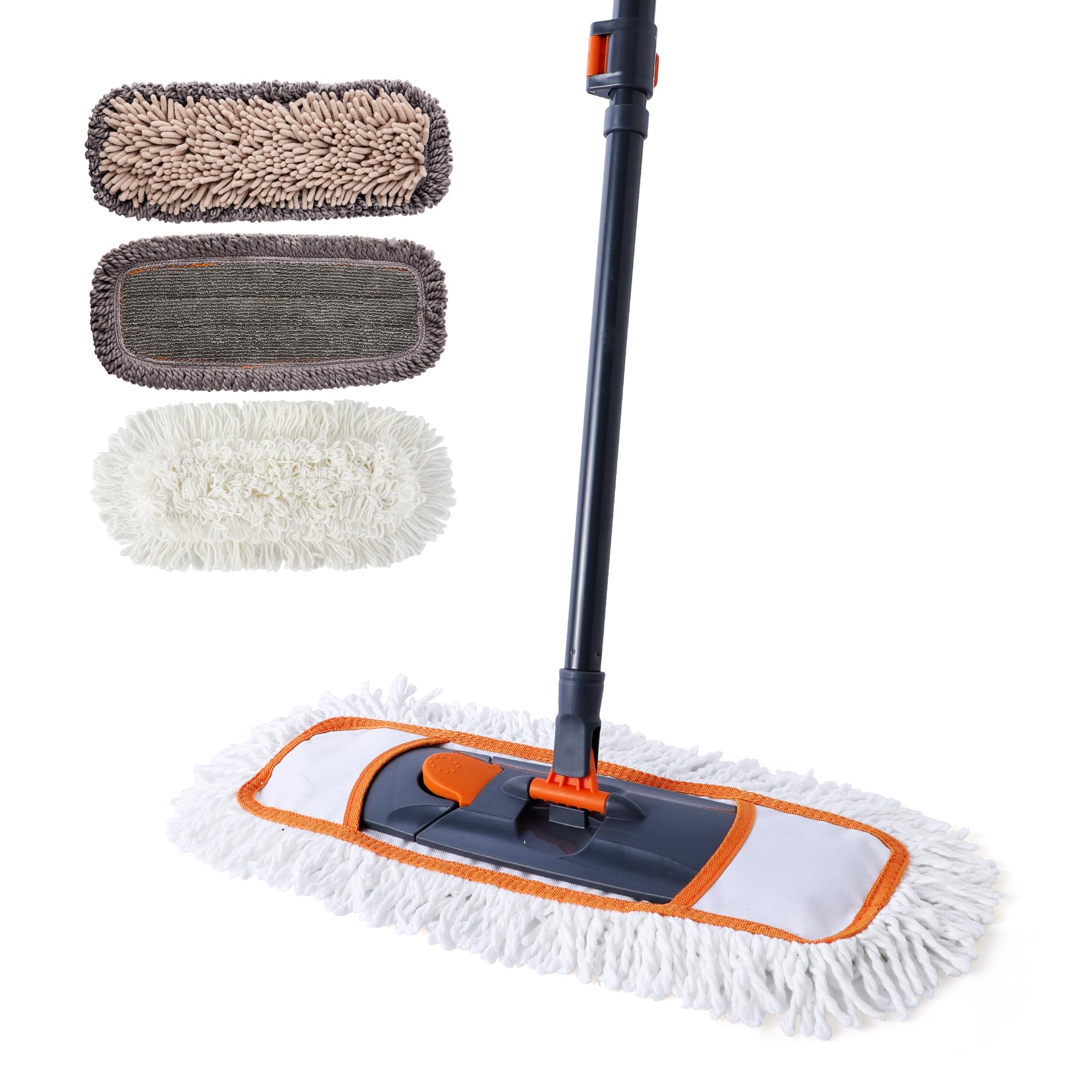 CLEANHOME Bodenwischer Set mit 3 Waschbare Fasermopp-Pads und Ausziehbaren Langen Stiel（112-140CM）, Wischmopp for Hardwood,Marble,Tile Floor Mopping