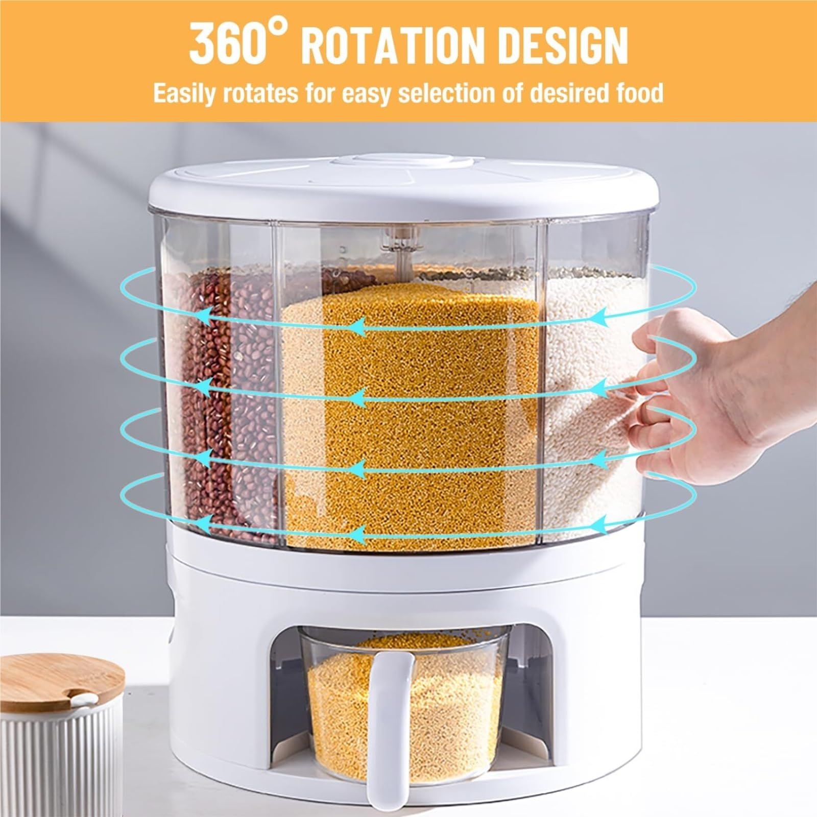 Müslispender Reisspender 360° Drehbarer Getreidespender Mit 6 Gittern, Trockenfutterspender, Reis- Und Getreidebehälter Für Bohnen, Reis Küchen Reisbehälter