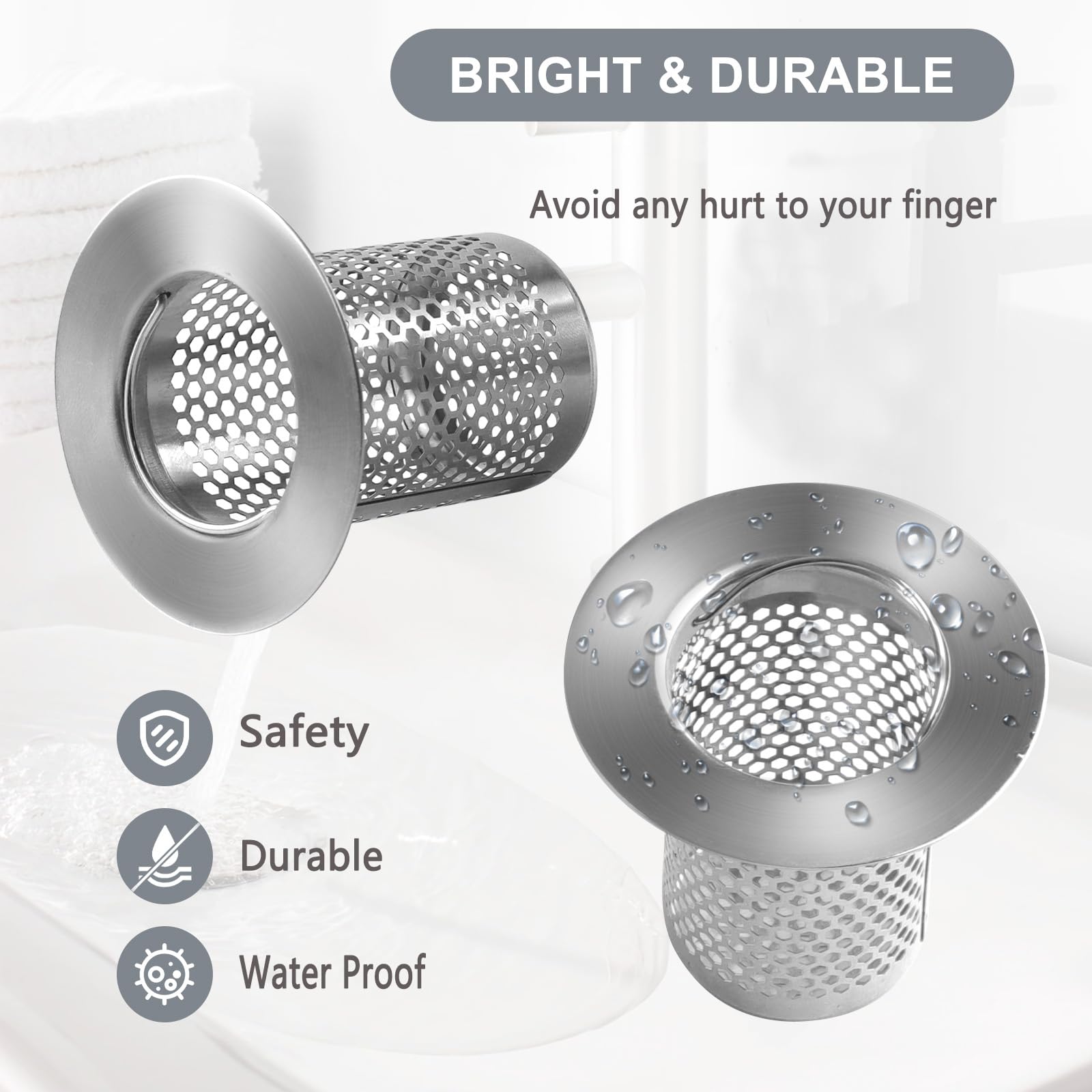 3 Abflusssiebe Aus Edelstahl Für Waschbecken/Badewanne – 3 Größen (2,8-3,8 Cm Loch), 5 Cm Tief, Fängt Haare & Schmutz