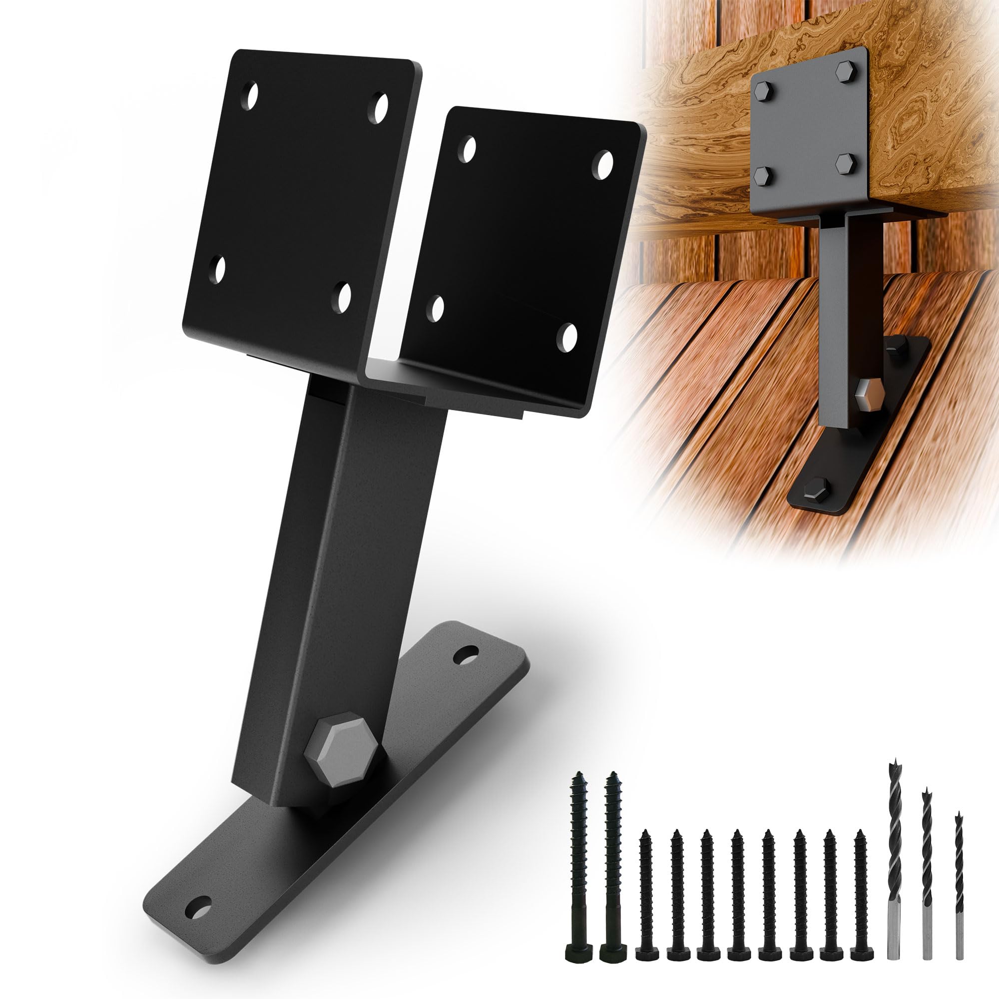 Heavy Duty Metal Brackets for Gazebo Roof Posts - Adjustable 90° Support for 4x4/4x6 Lumber, Wind &amp; Snow Resistant, Includes Screws &amp; Drill Bits, Black (1Pcs)
