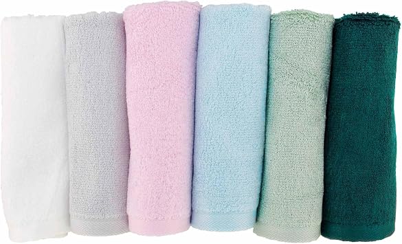 BambooMN Super Soft, Absorbant, Washcloths for Bath Time, Cleaning, Dishes, and Makeup Removal - 100% Rayon from Bamboo - 12" x 12" - Light Assortment - 6 Washcloths