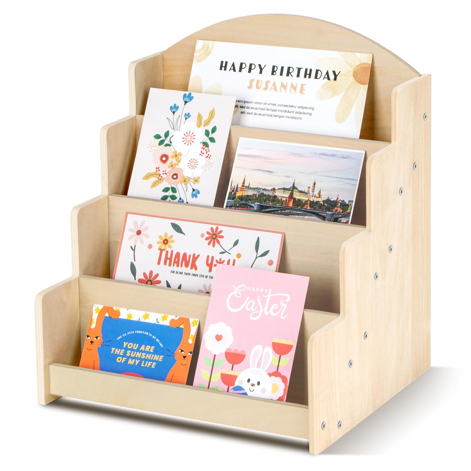 Puersi Beige Wooden Greeting Card Display Stand Holder Rack Organizer For Postcards, Stickers, Retail Stores,