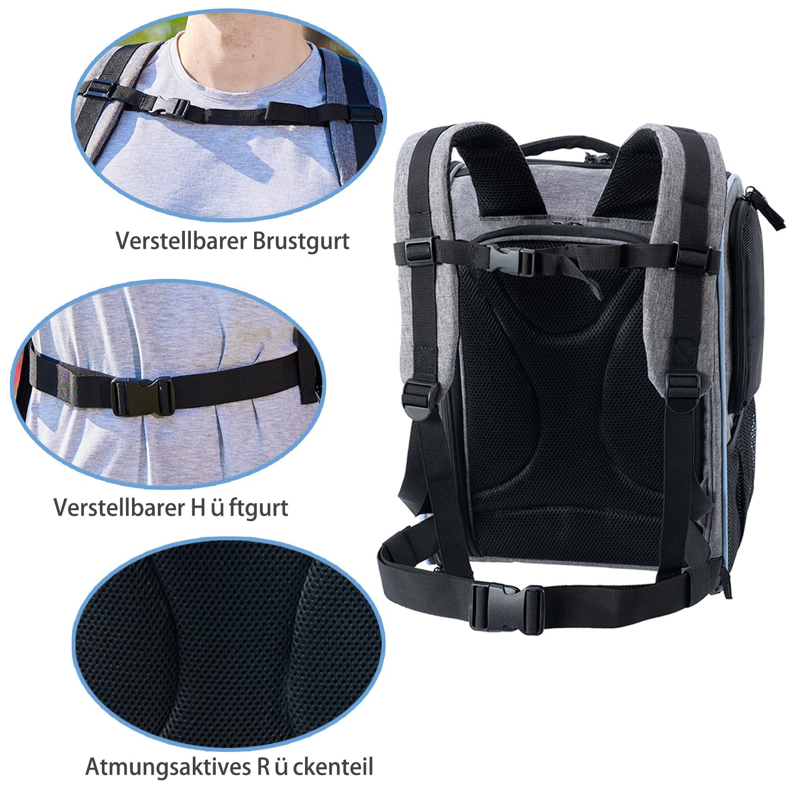 Katzenrucksack Hunderucksack für Katzen Hunde bis 6kg, Katzen Rucksack erweiterbar Hunde Rucksack Faltbare Haustier Rucksack, Grau