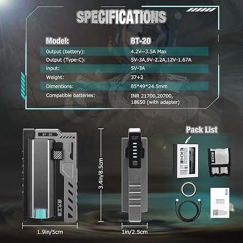 Miniatura 6 de Funda de cargador portátil, cargador de batería portátil, diseño de estilo táctico, carcasa de cargador de batería portátil de 20 W USB-C para carga