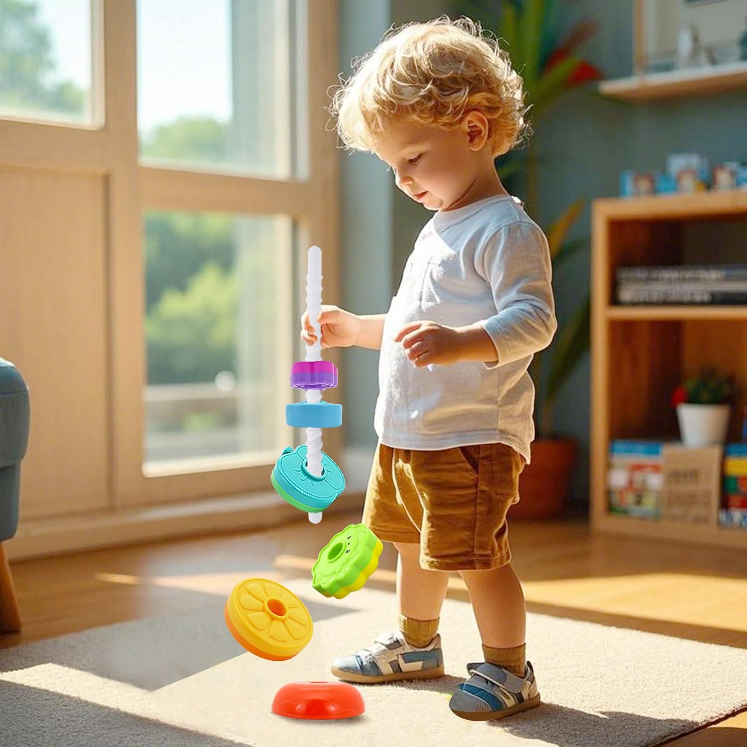 Educational Baby Spinning Stacking Toy, Stacking Rings Baby Toy, Montessori Learning Toys for Toddlers, Fine Motor and Sensory Toys for Kids, Gift for Baby Girls Boys Age 12+ Months - Image 6