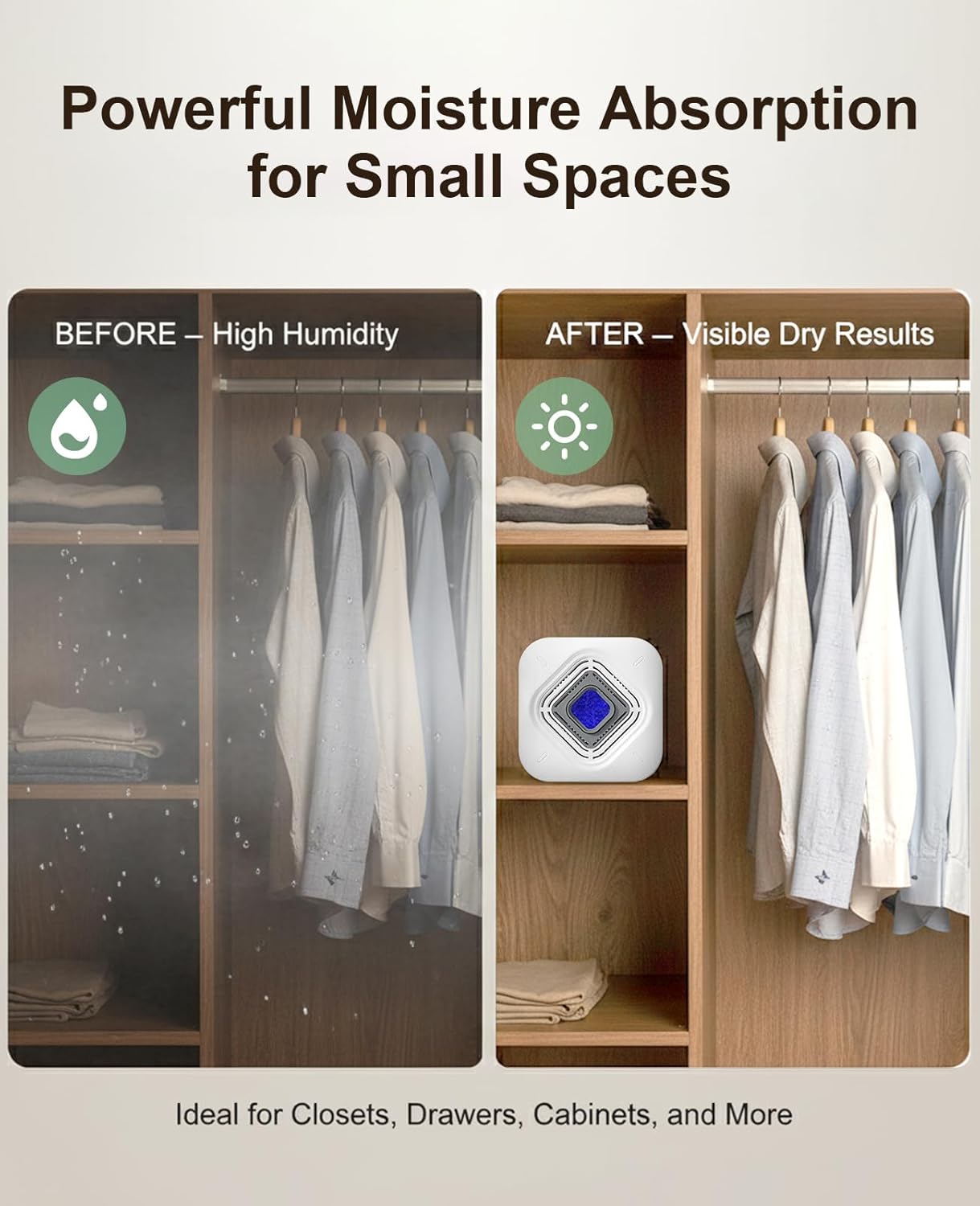 Dehumidifier for Bathroom with Color-Changing Beads, Rechargeable Small Dehumidifier for Closet, Portable Gun Safe Dehumidifier Ideal for Spaces up to 35 Sq.Ft Coverage, Quiet Operation