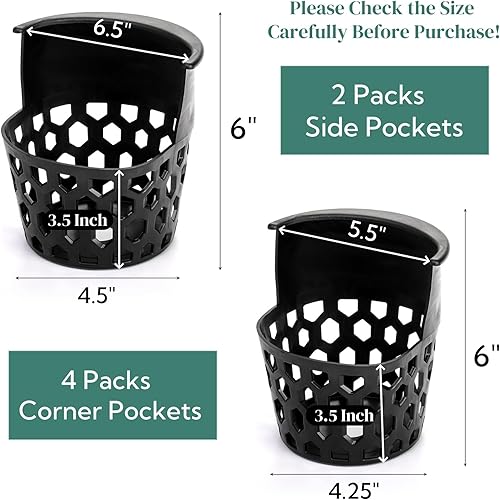 Miniatura 2 de Paquete de 6 bolsillos para mesa de billar, juego de billar resistente que incluye 4 bolsillos esquineros y 2 bolsillos laterales