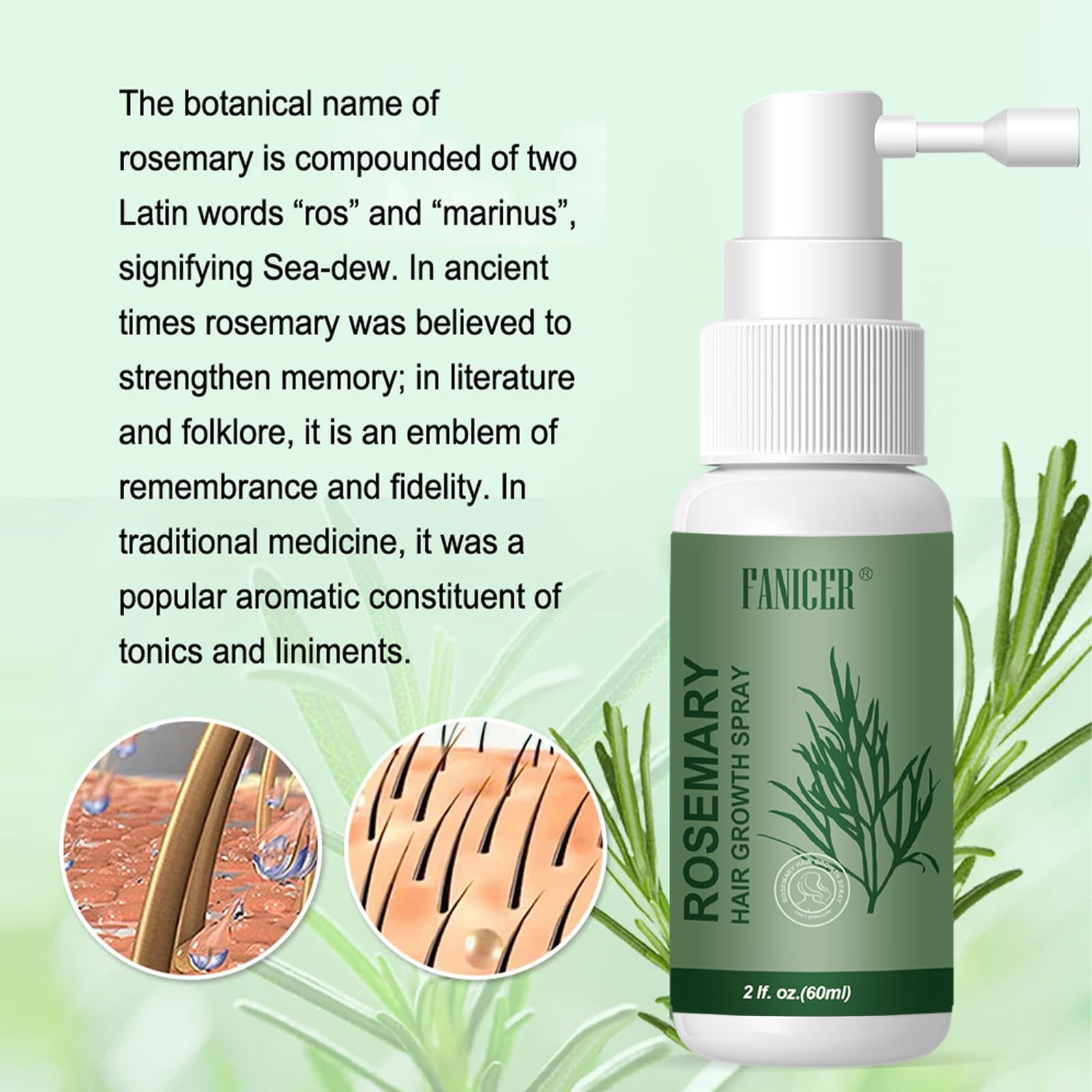 Serum Pousse Cheveux,Spray à Huile Essentielle De Romarin Pour La Croissance Des Cheveux,Growth Hair Oil,Huile de Pousse Cheveux Très Rapide,pour les Femmes et les Hommes (60ml)