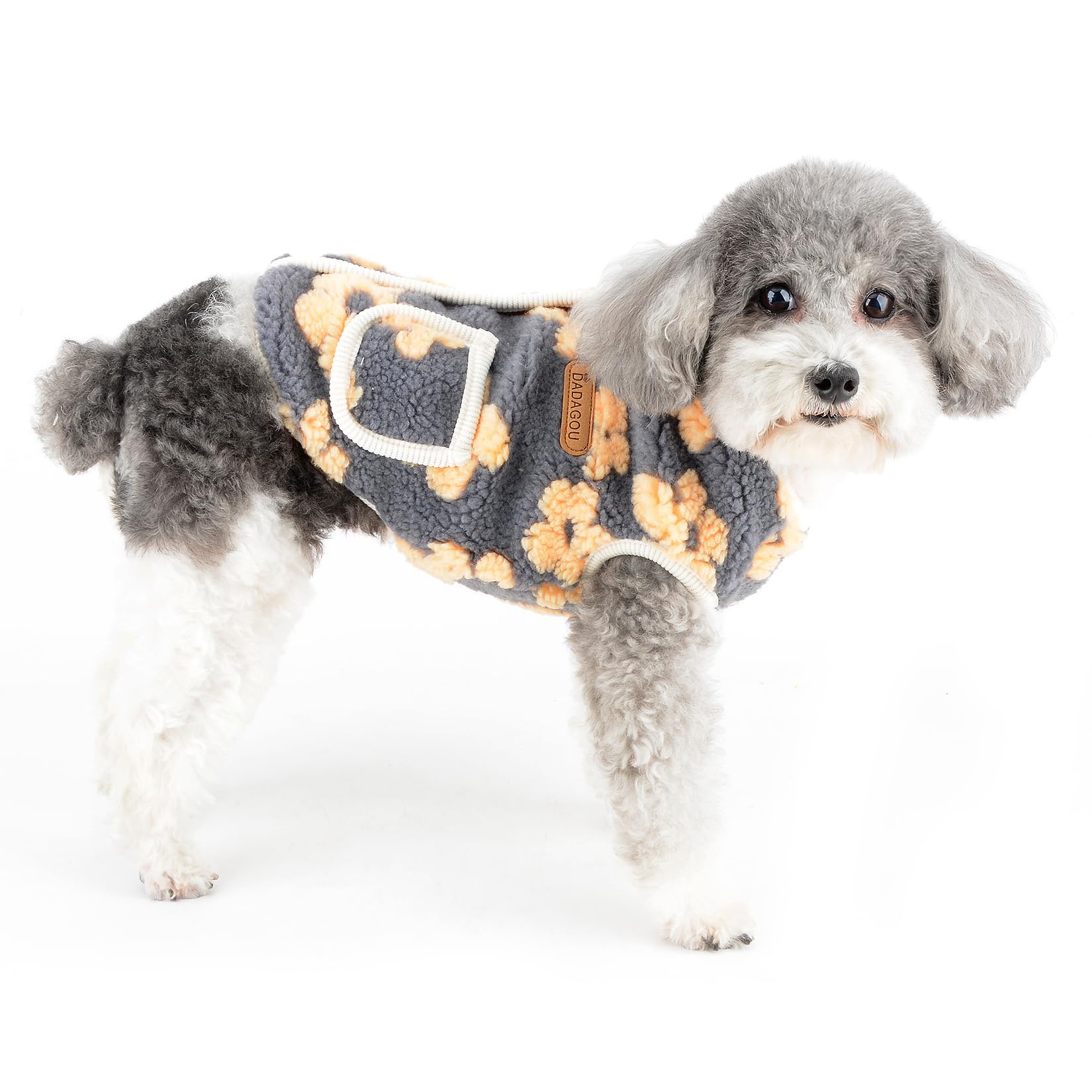 Ranphy Fleece Dog Sweater for Small Girls Floral Warm Pet Outfit with Double Pockets Back Open Puppy Vest Soft Autumn Winter Sweatshirt Chihuahua Yorkie Clothes Cat Apparel Yellow M