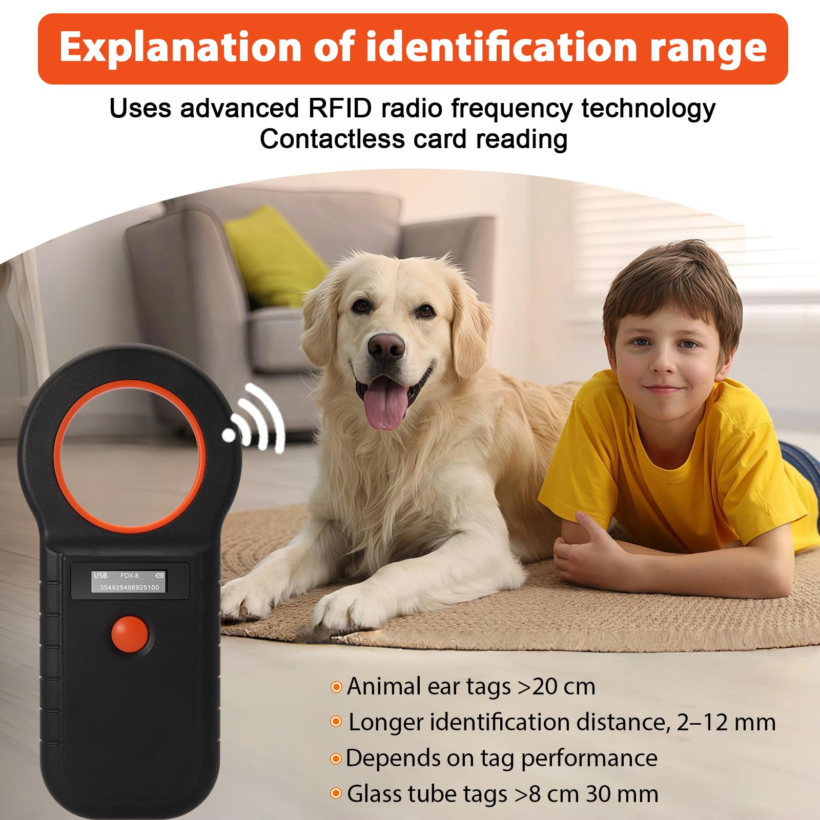 Lecteur de puces pour Animaux de puces pour Chiens/Chats, Lecteur de Micropuces RFID, 134,2 kHz, ISO11784/85/HFDX-B/EMID