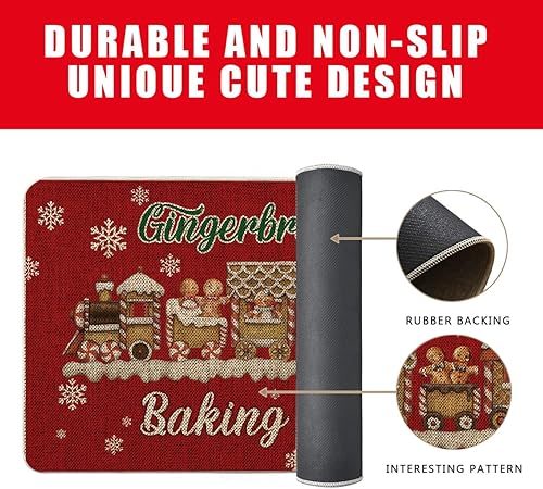 Miniatura 5 de GAGEC Juego de 2 tapetes de cocina de Navidad, diseño de pan de jengibre, color rojo, con texto en inglés "Merry Christmas", para decoración del