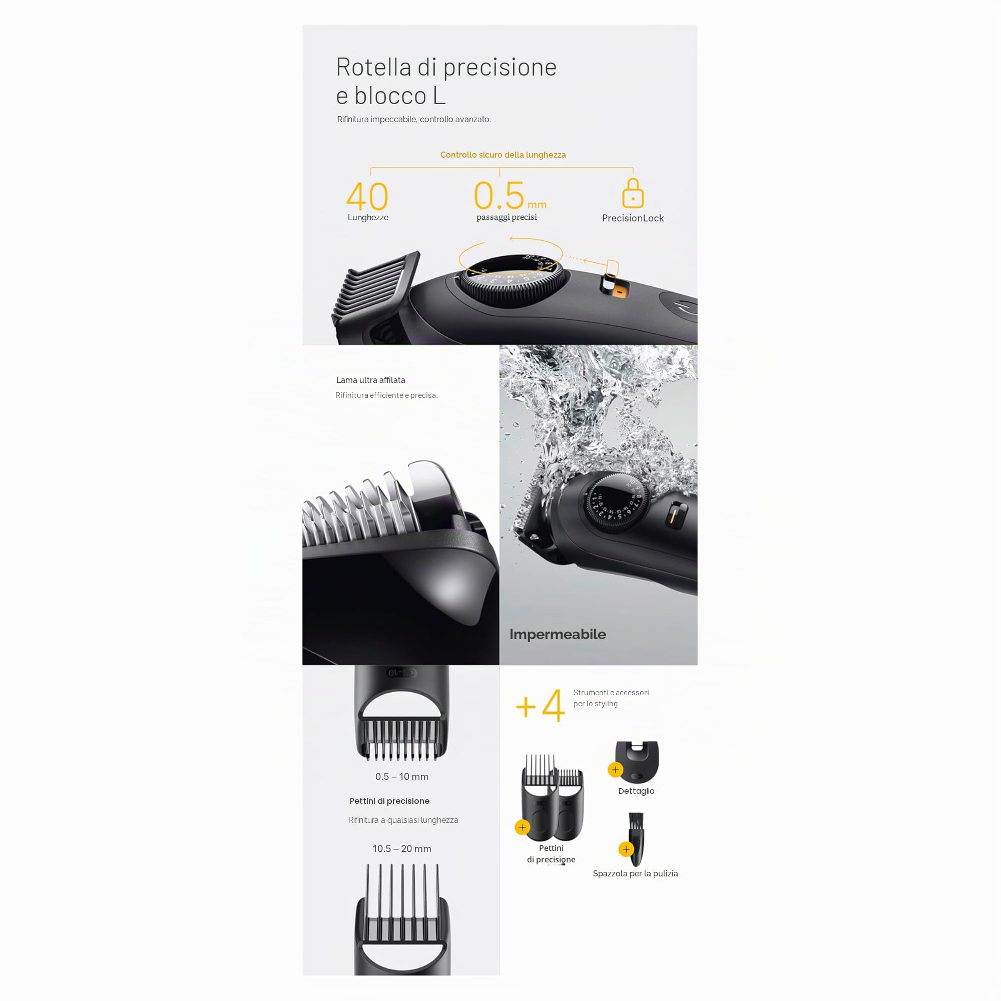 Braun Trimmer Barba Series 5, + 4 strumenti per creare il suo stile, lama ultra affilata, 120 min di autonomia, 40 lunghezze, impermeabile, rotella di precisione e bloccaggio, BT5520, nero