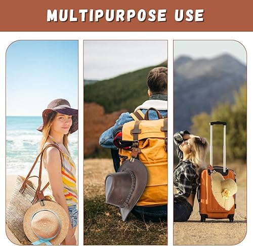 Miniatura 7 de Clips de viaje para sombreros, 2 piezas de cuero sintético para bolsa, multifuncional, soporte para sombreros, clips para viajes, mujeres y hombres,