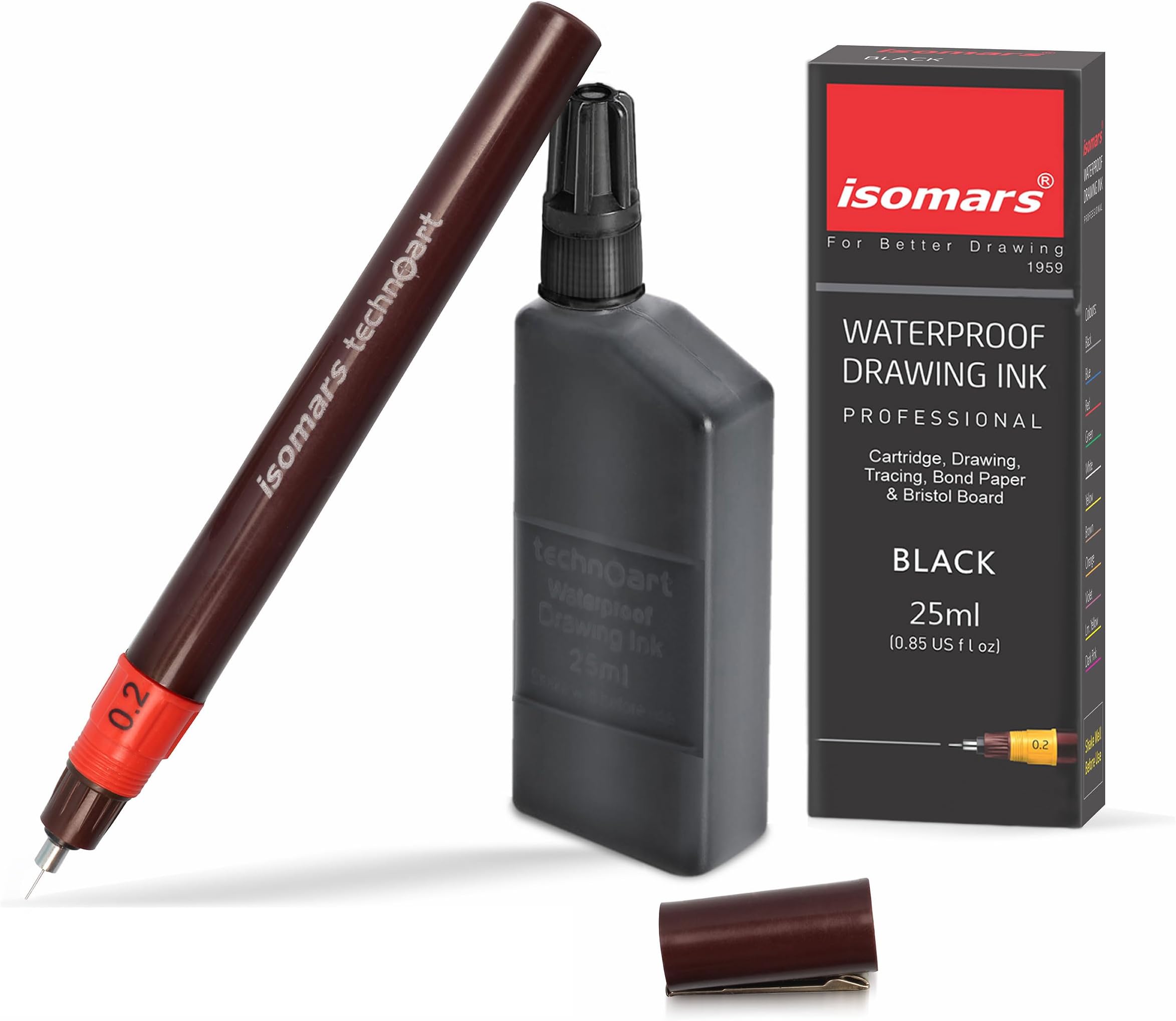 Technoart Fineliner Technical Drawing Pen 0.2mm with Black Waterproof Drawing Ink Set | Refillable Precision Pen for Sketching, Drafting, Architecture & Mandala Art