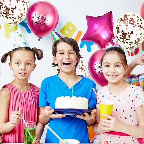 Miniatura 5 de Decoraciones de cumpleaños número 10 para niñas, banda y corona de dos dígitos con purpurina rosa intenso, globos de papel de aluminio de estrella