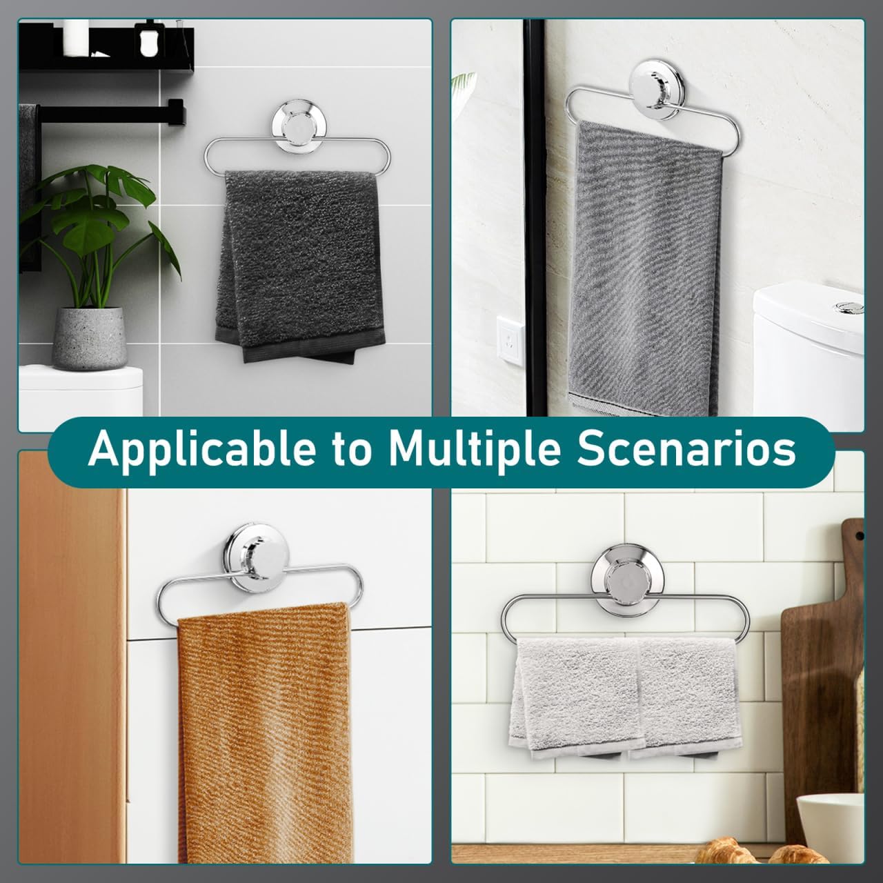 SOLUSTRE Suction Cup Towel Holder No Drill Hand Towel Hanger for Bathroom Kitchen Wall Mount Dishcloth Rack for Bathrobes Wash Cloths Easy Install 9.25 X 3.93 X 1.57 in