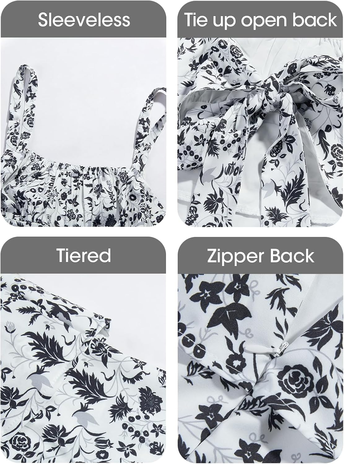 Wenrine Womens Summer Floral Maxi Dresses Sleeveless Spaghetti Strap Tie Back Ruffle Tiered Flowy Dresses - Image 8